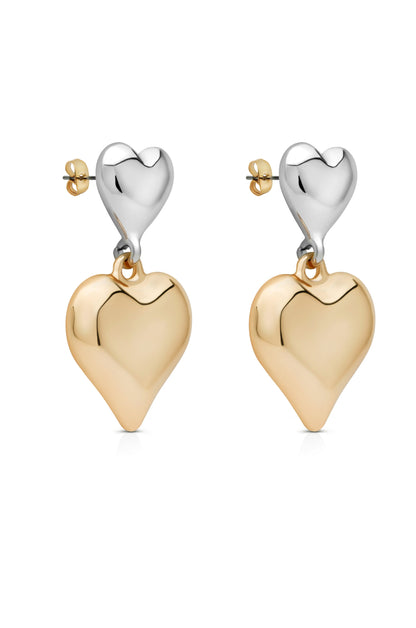 Mixed Metal Heart Earrings - Rhodium and 18k Gold Plated | Ettika