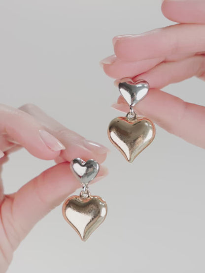 Mixed Metal Heart Earrings - Rhodium and 18k Gold Plated | Ettika