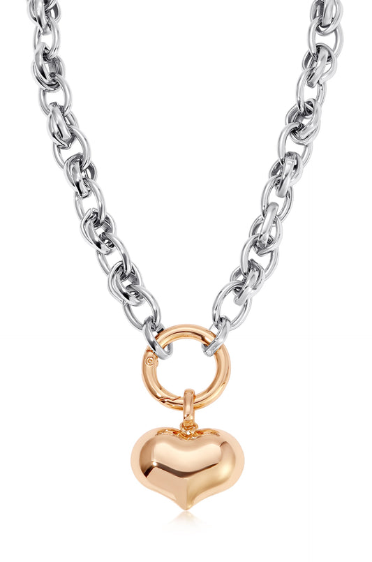 Locked in Mixed Metal Necklace - Heart - 18k Gold Plated and Rhodium Plated | Ettika