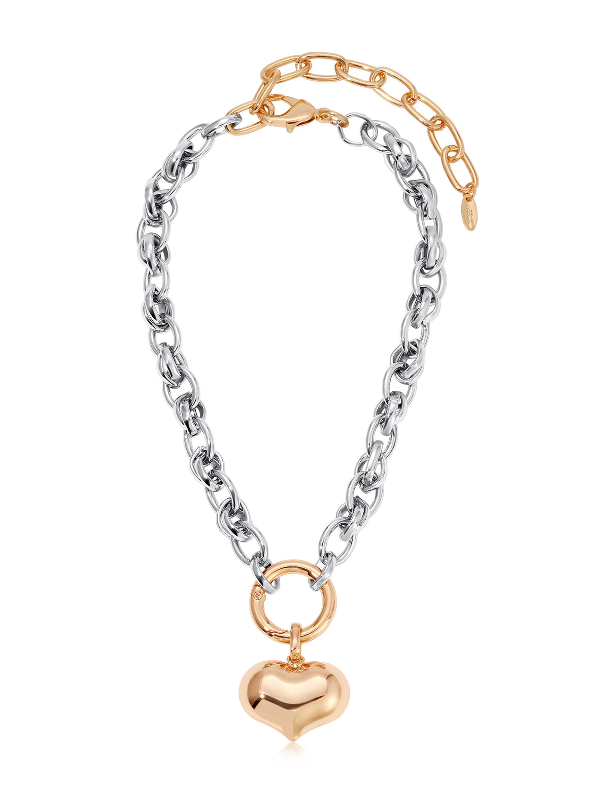 Locked in Mixed Metal Necklace - Heart - 18k Gold Plated and Rhodium Plated | Ettika