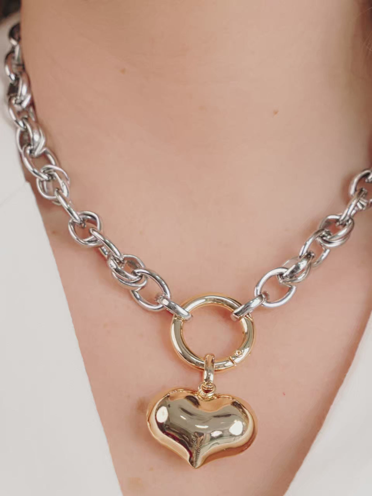 Locked in Mixed Metal Necklace - Heart - 18k Gold Plated and Rhodium Plated | Ettika