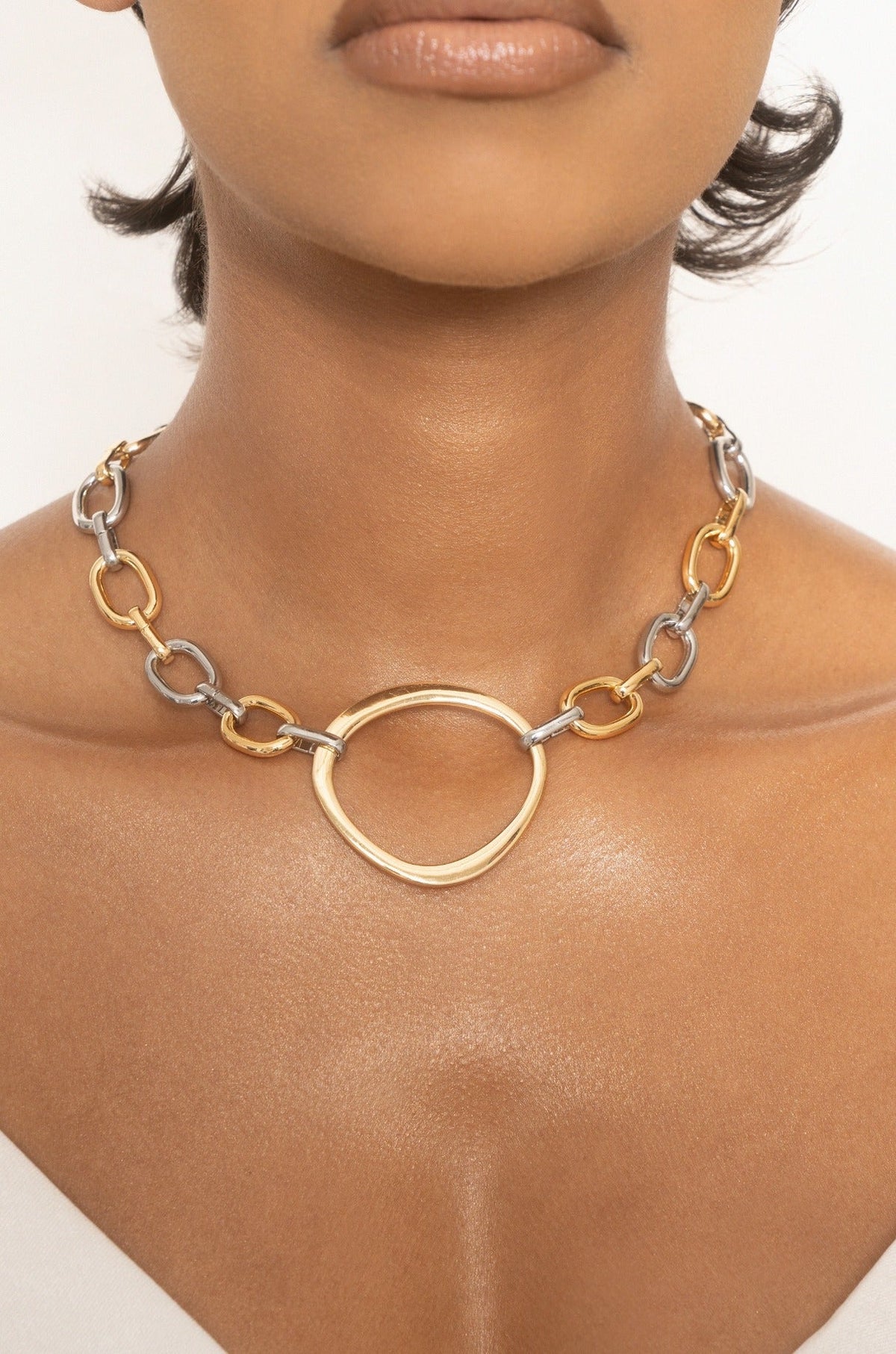 Mixed Metal Chain Link Choker - Rhodium and 18k Gold Plated | Ettika