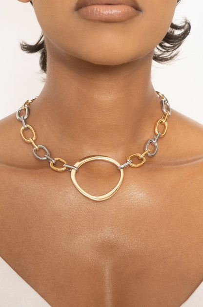 Mixed Metal Chain Link Choker - Rhodium and 18k Gold Plated | Ettika