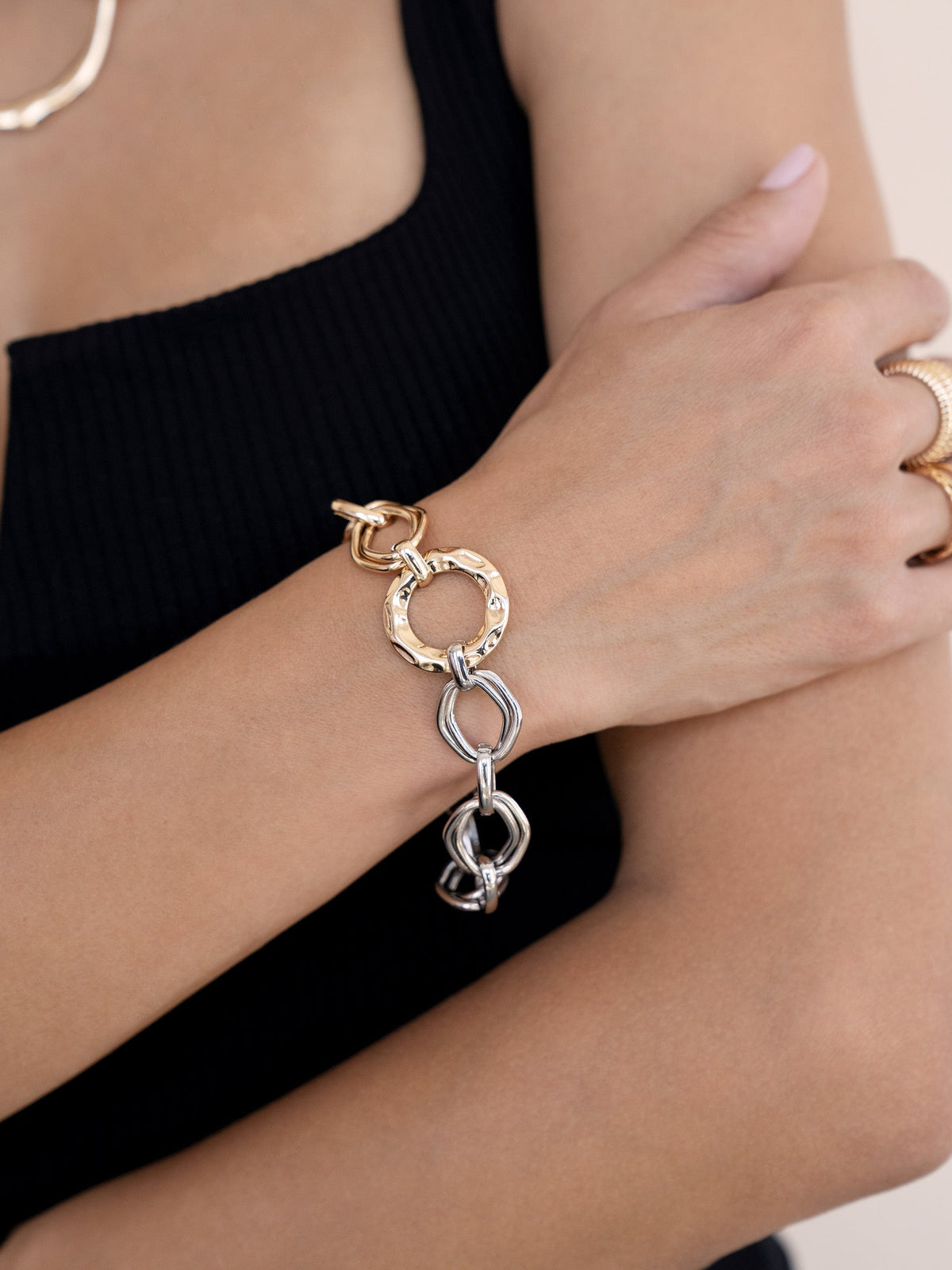 Mixed Metal Chain Link Bracelet - Rhodium and 18k Gold Plated | Ettika