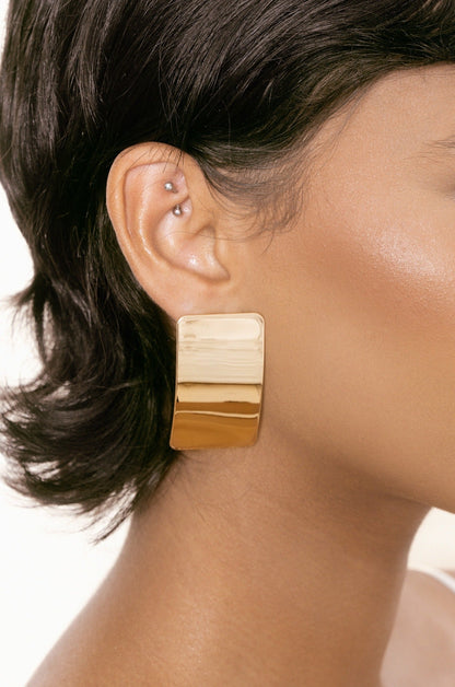 Rectangle Metal Stud Earrings - 18k Gold Plated | Ettika