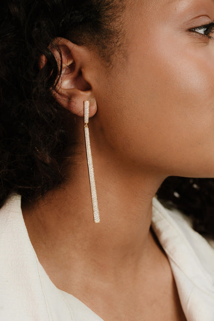Straight Drop Crystal Dangle Earrings - Clear Crystals | Ettika