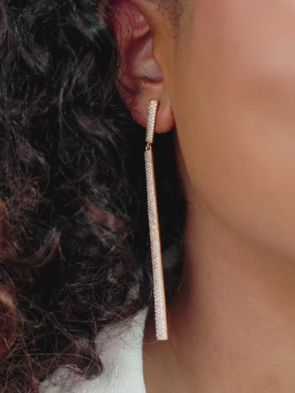 Straight Drop Crystal Dangle Earrings - Clear Crystals | Ettika