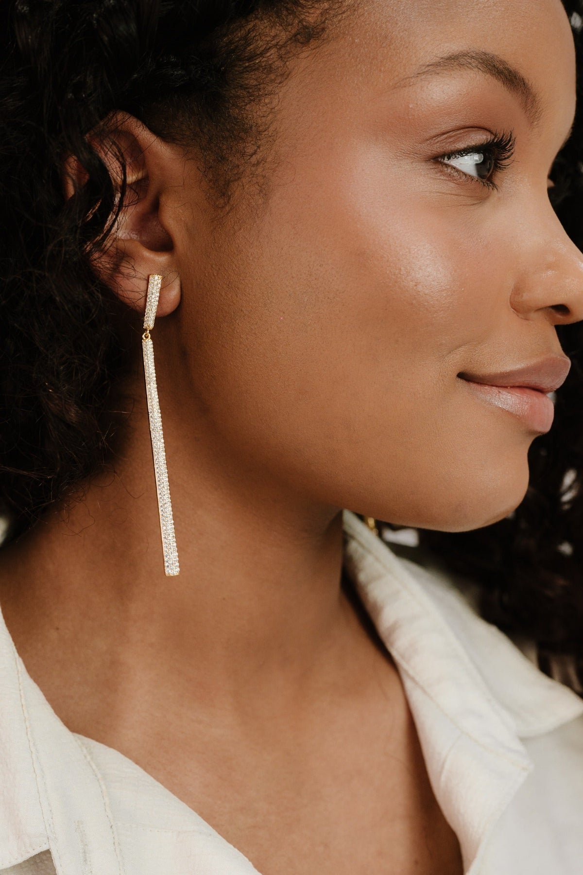 Straight Drop Crystal Dangle Earrings - Clear Crystals | Ettika