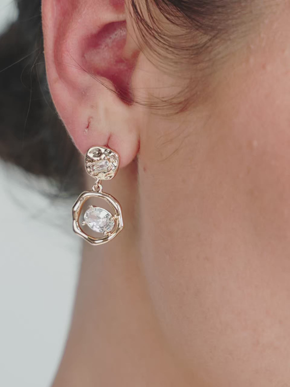 Organic Shape Crystal Earrings - Clear Crystal with 18k Gold Plating | Ettika