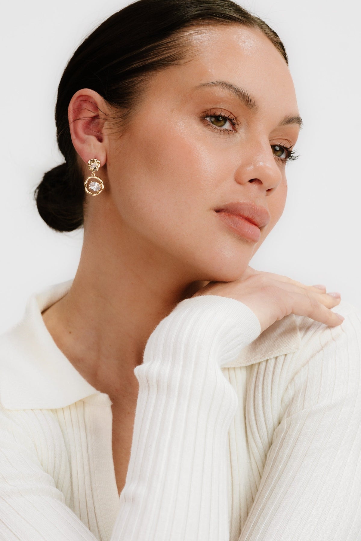 Organic Shape Crystal Earrings - Clear Crystal with 18k Gold Plating | Ettika