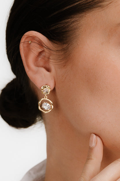 Organic Shape Crystal Earrings - Clear Crystal with 18k Gold Plating | Ettika