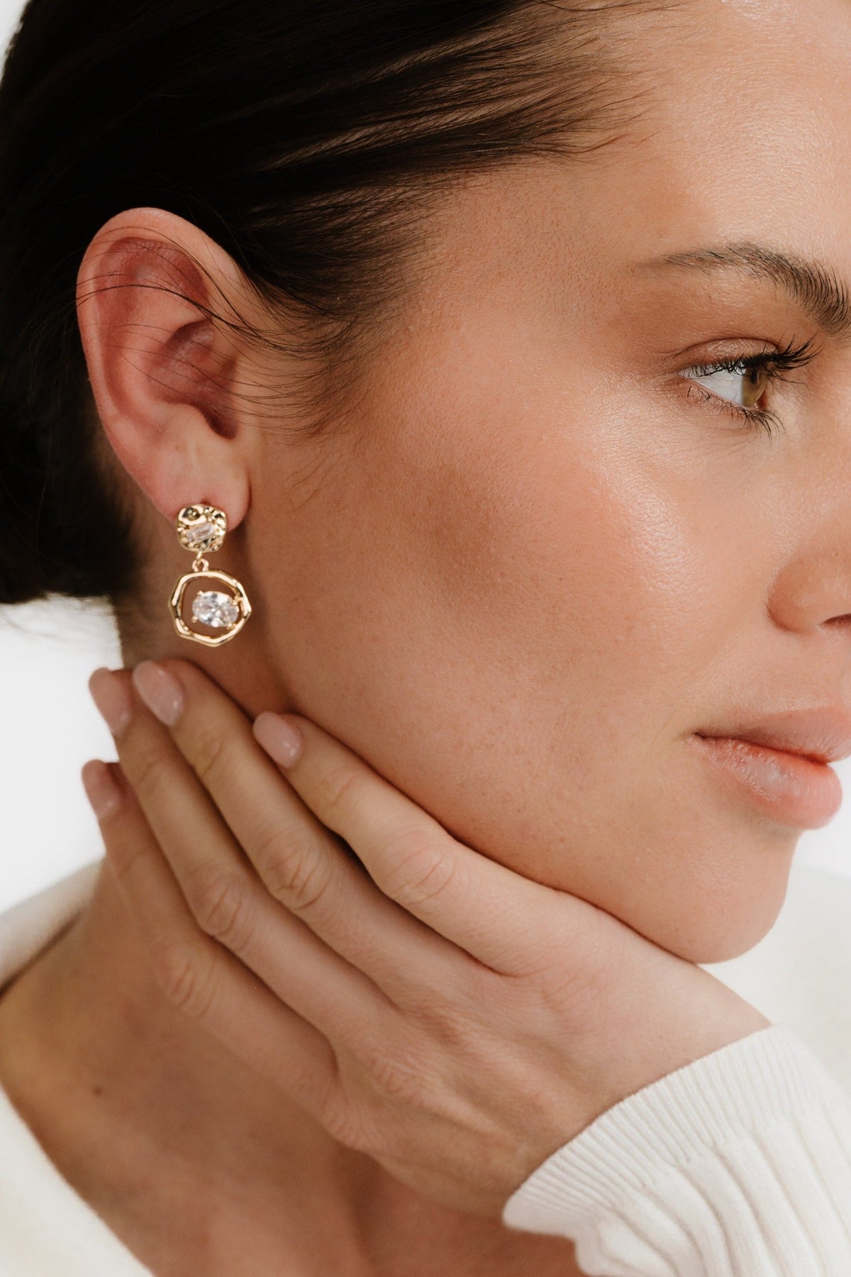 Organic Shape Crystal Earrings - Clear Crystal with 18k Gold Plating | Ettika