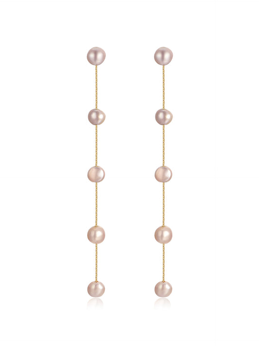 Dripping Pearl Delicate Drop Earrings - Blush Pearl with 18k Gold Plating | Ettika