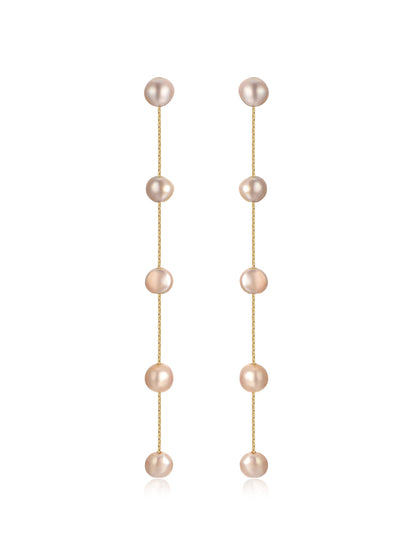 Dripping Pearl Delicate Drop Earrings - Blush Pearl with 18k Gold Plating | Ettika