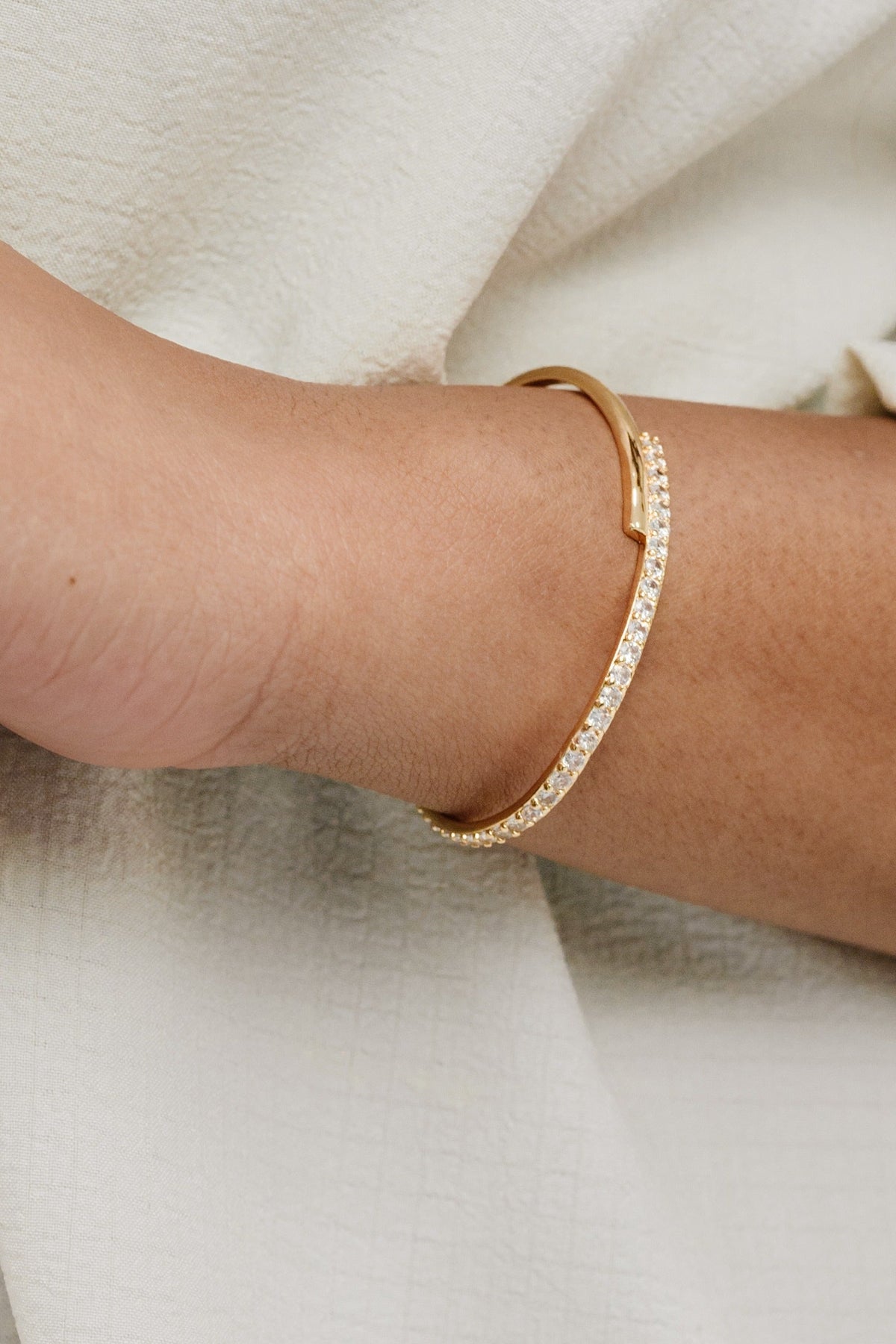 Half Classic Half Sparkle Bracelet Cuff - Clear Crystals | Ettika