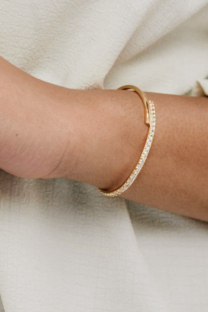 Half Classic Half Sparkle Bracelet Cuff - Clear Crystals | Ettika