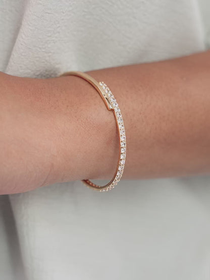 Half Classic Half Sparkle Bracelet Cuff - Clear Crystals | Ettika