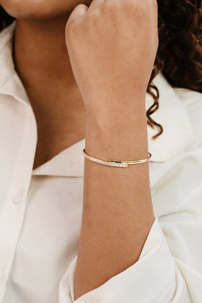 Half Classic Half Sparkle Bracelet Cuff - Clear Crystals | Ettika
