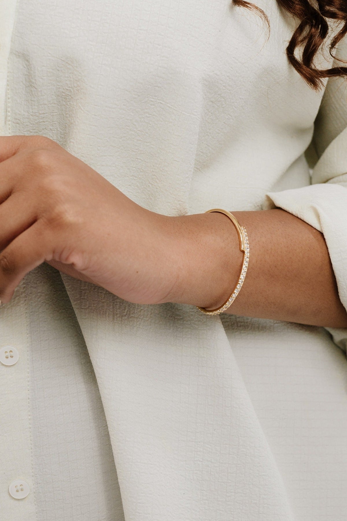 Half Classic Half Sparkle Bracelet Cuff - Clear Crystals | Ettika