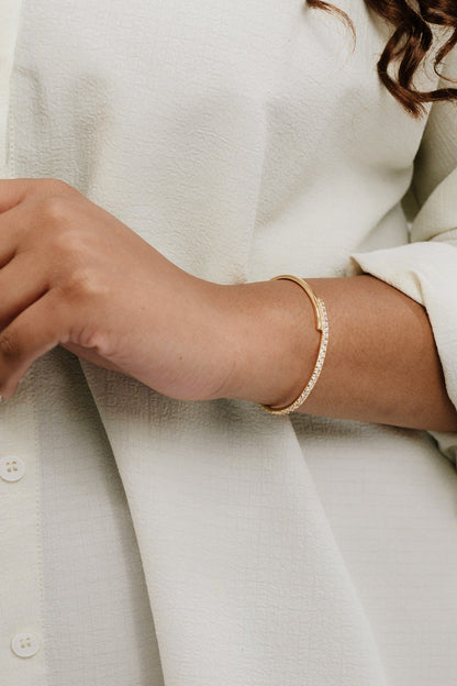 Half Classic Half Sparkle Bracelet Cuff - Clear Crystals | Ettika