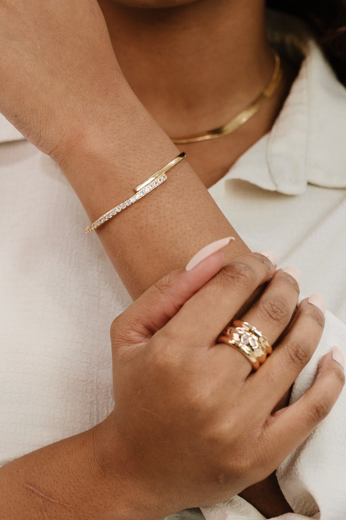 Half Classic Half Sparkle Bracelet Cuff - Clear Crystals | Ettika