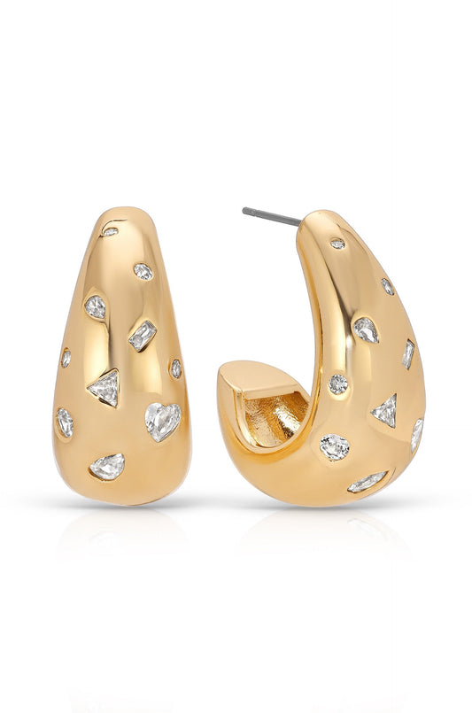 Bezel Crystal Dotted Hoop Earrings - Clear Crystal with 18k Gold Plating | Ettika