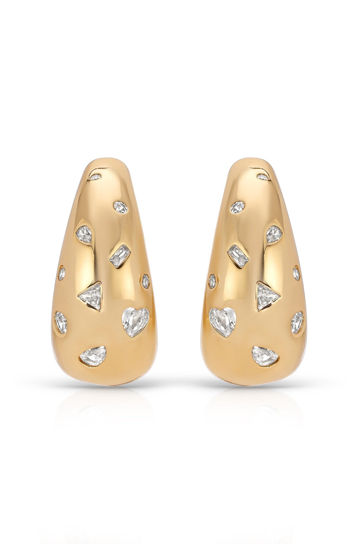 Bezel Crystal Dotted Hoop Earrings - Clear Crystal with 18k Gold Plating | Ettika