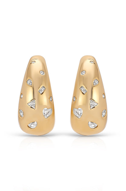 Bezel Crystal Dotted Hoop Earrings - Clear Crystal with 18k Gold Plating | Ettika