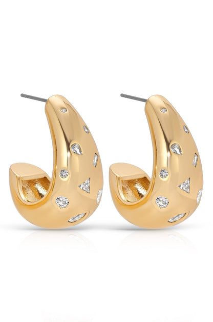 Bezel Crystal Dotted Hoop Earrings - Clear Crystal with 18k Gold Plating | Ettika