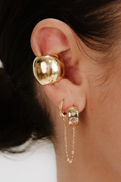 Double Piercing Bezel Crystal Dangle Earrings - 18k Gold Plated | Ettika