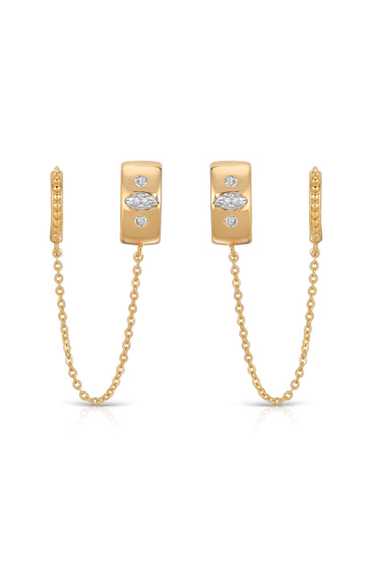 Double Piercing Bezel Crystal Dangle Earrings - 18k Gold Plated | Ettika