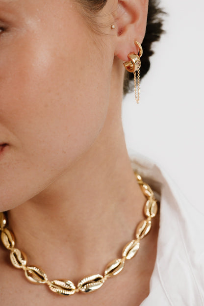 Double Piercing Bezel Crystal Dangle Earrings - 18k Gold Plated | Ettika