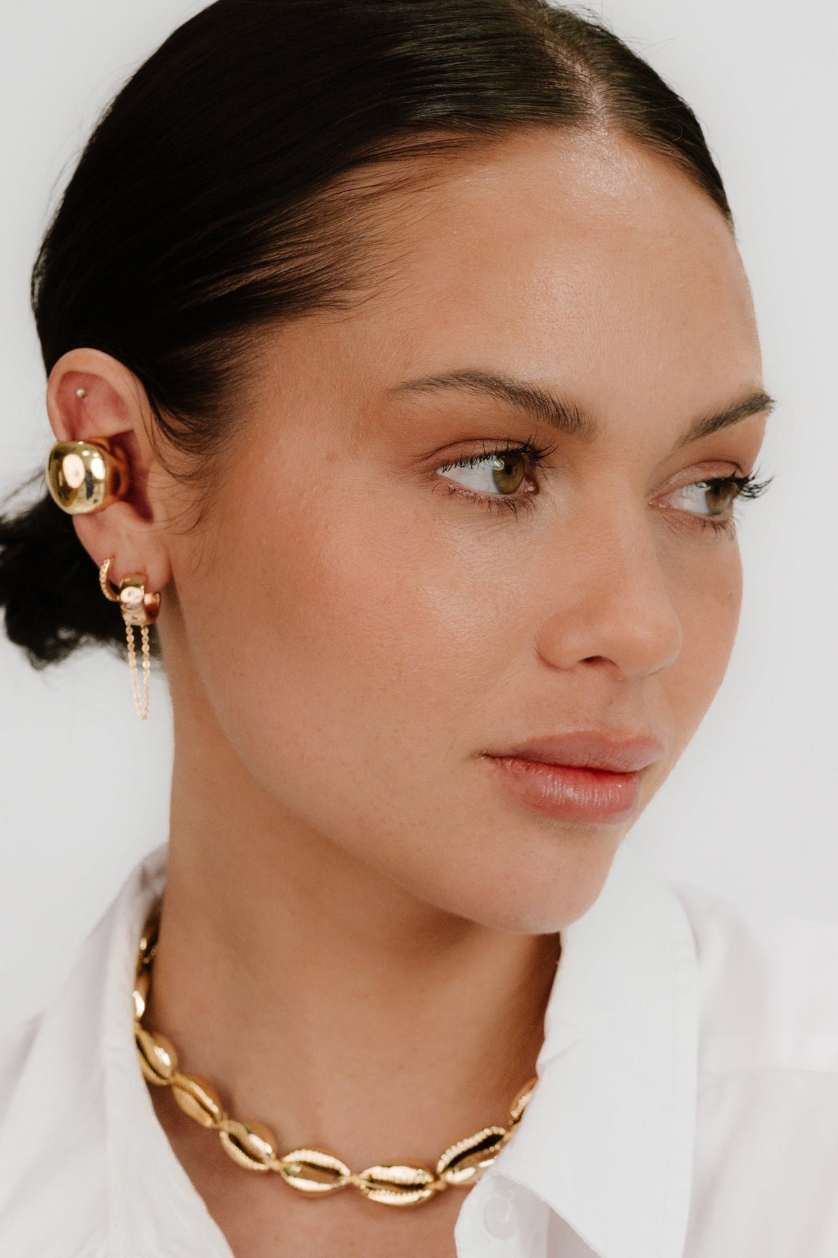 Double Piercing Bezel Crystal Dangle Earrings - 18k Gold Plated | Ettika