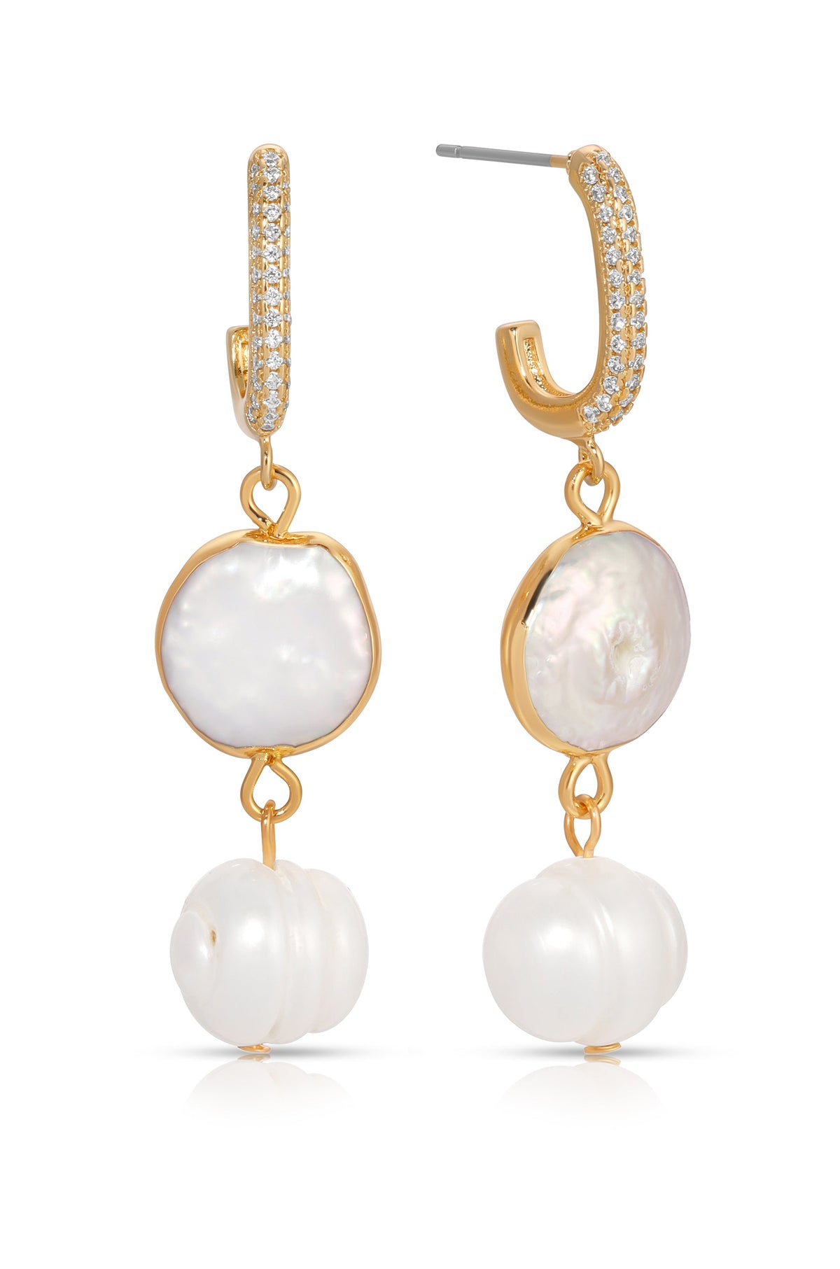 Dangling Freshwater Pearl Huggie Hoop Earrings - Pearl with 18k Gold Plating | Ettika