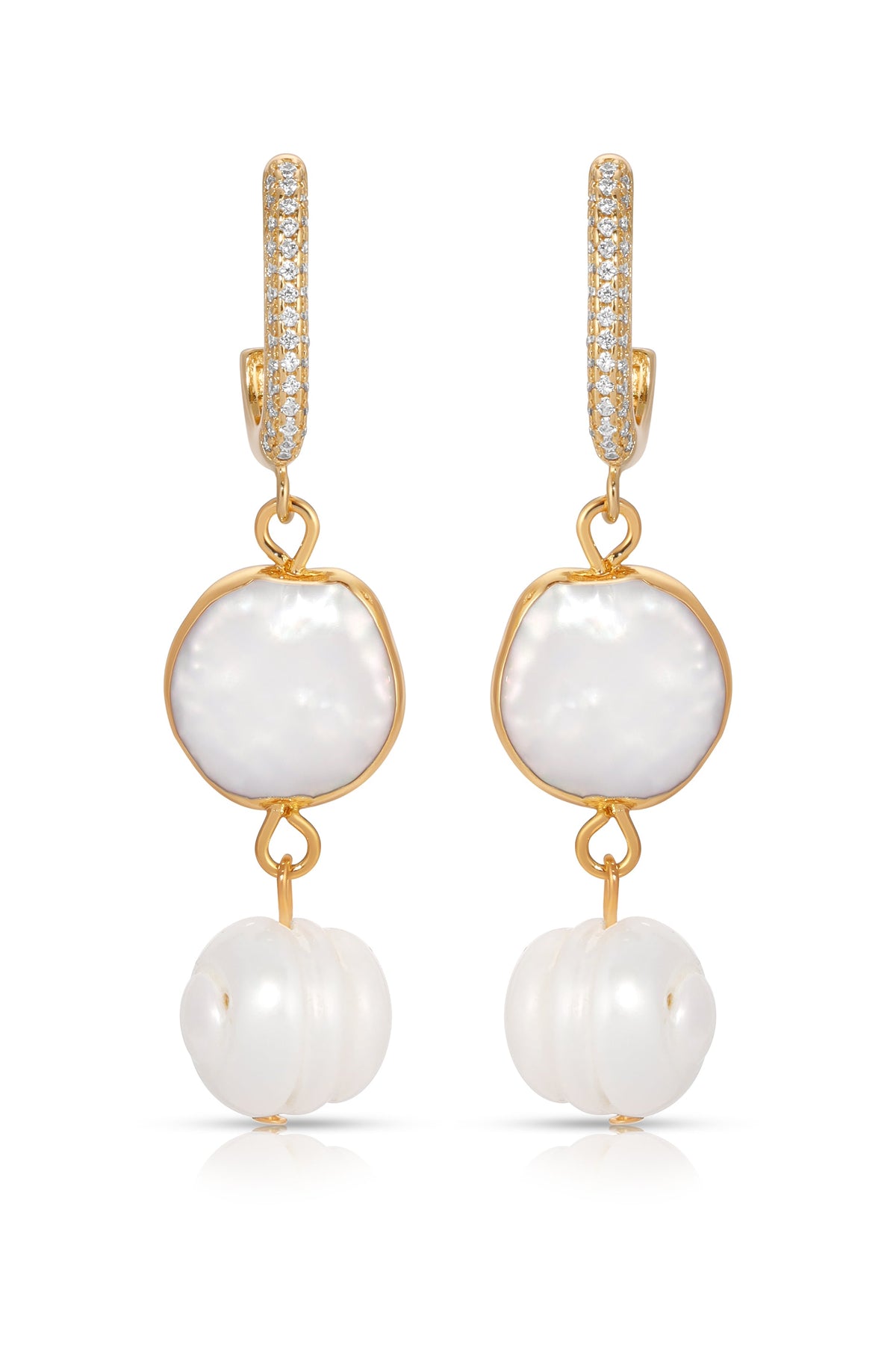 Dangling Freshwater Pearl Huggie Hoop Earrings - Pearl with 18k Gold Plating | Ettika