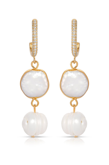 Dangling Freshwater Pearl Huggie Hoop Earrings - Pearl with 18k Gold Plating | Ettika