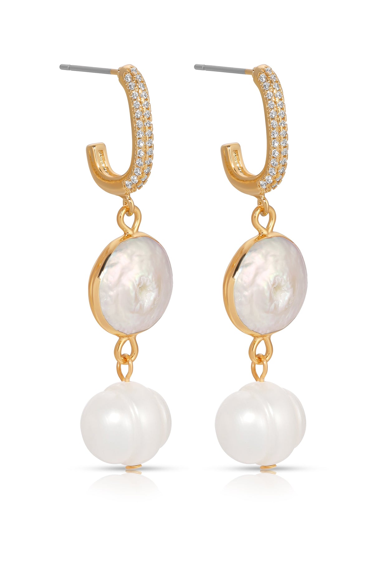 Dangling Freshwater Pearl Huggie Hoop Earrings - Pearl with 18k Gold Plating | Ettika