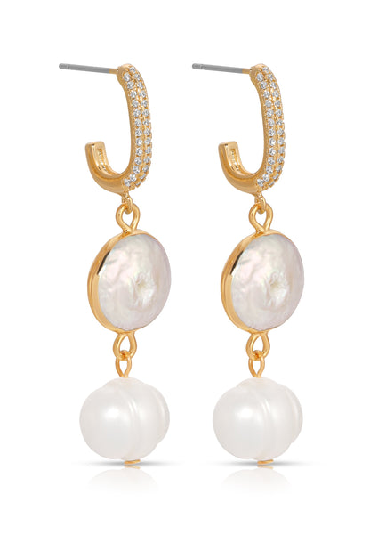 Dangling Freshwater Pearl Huggie Hoop Earrings - Pearl with 18k Gold Plating | Ettika