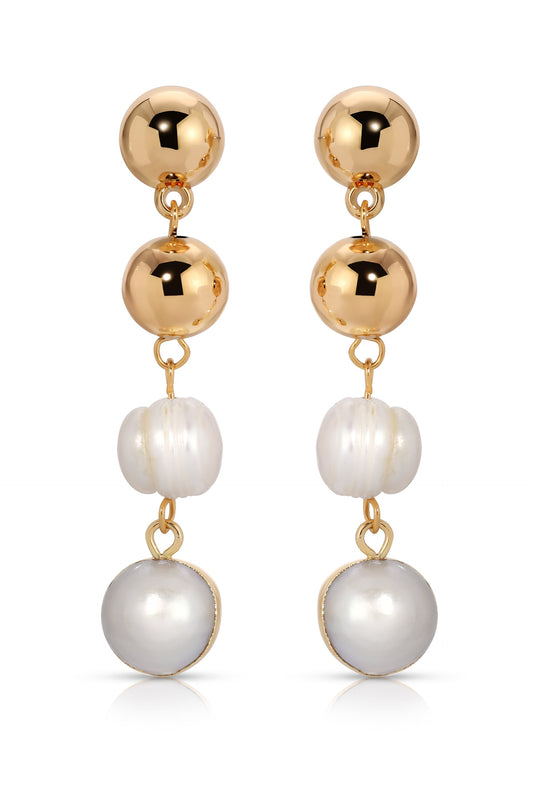 Resort Drop Earrings - White Pearl with 18k Gold Plating | Ettika
