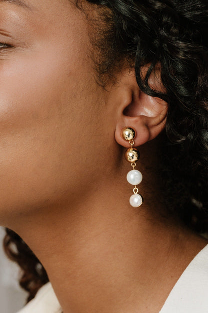 Resort Drop Earrings - White Pearl with 18k Gold Plating | Ettika