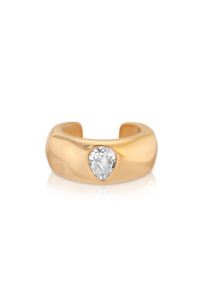 Hammered Ear Cuff with Pear Crystal - Clear Crystal with 18k Gold Plating | Ettika