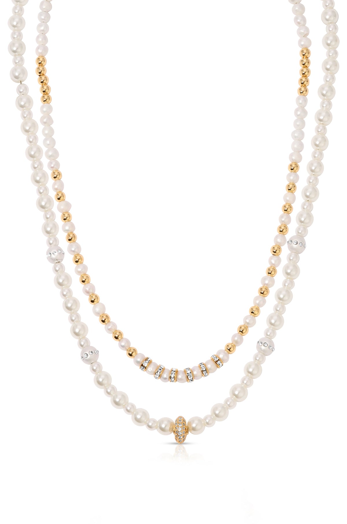 Pearls Double Sparkle Beaded Necklace Set - Pearl | Ettika