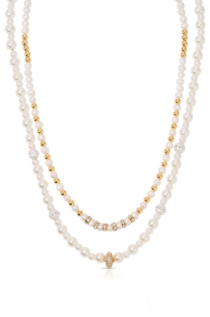 Pearls Double Sparkle Beaded Necklace Set - Pearl | Ettika