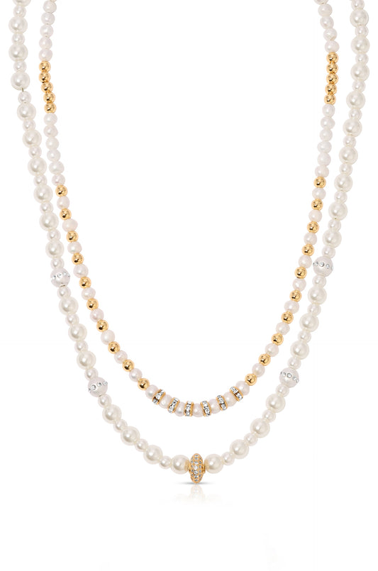 Pearls Double Sparkle Beaded Necklace Set - Pearl | Ettika