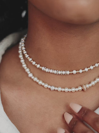 Pearls Double Sparkle Beaded Necklace Set - Pearl | Ettika