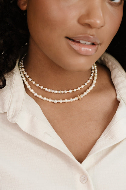 Pearls Double Sparkle Beaded Necklace Set - Pearl | Ettika