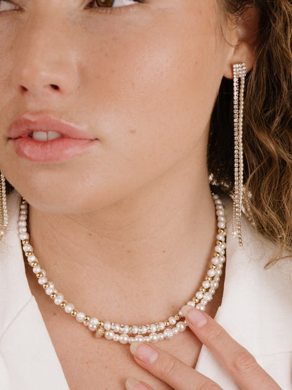 Pearls Double Sparkle Beaded Necklace Set - Pearl | Ettika