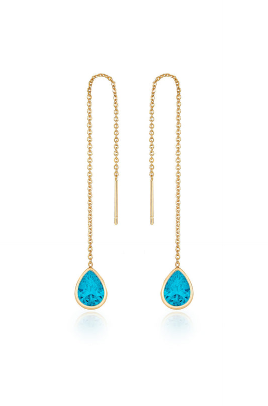 Barely There Chain and Crystal Dangle Earrings - Aqua Crystal with 18k Gold Plating | Ettika