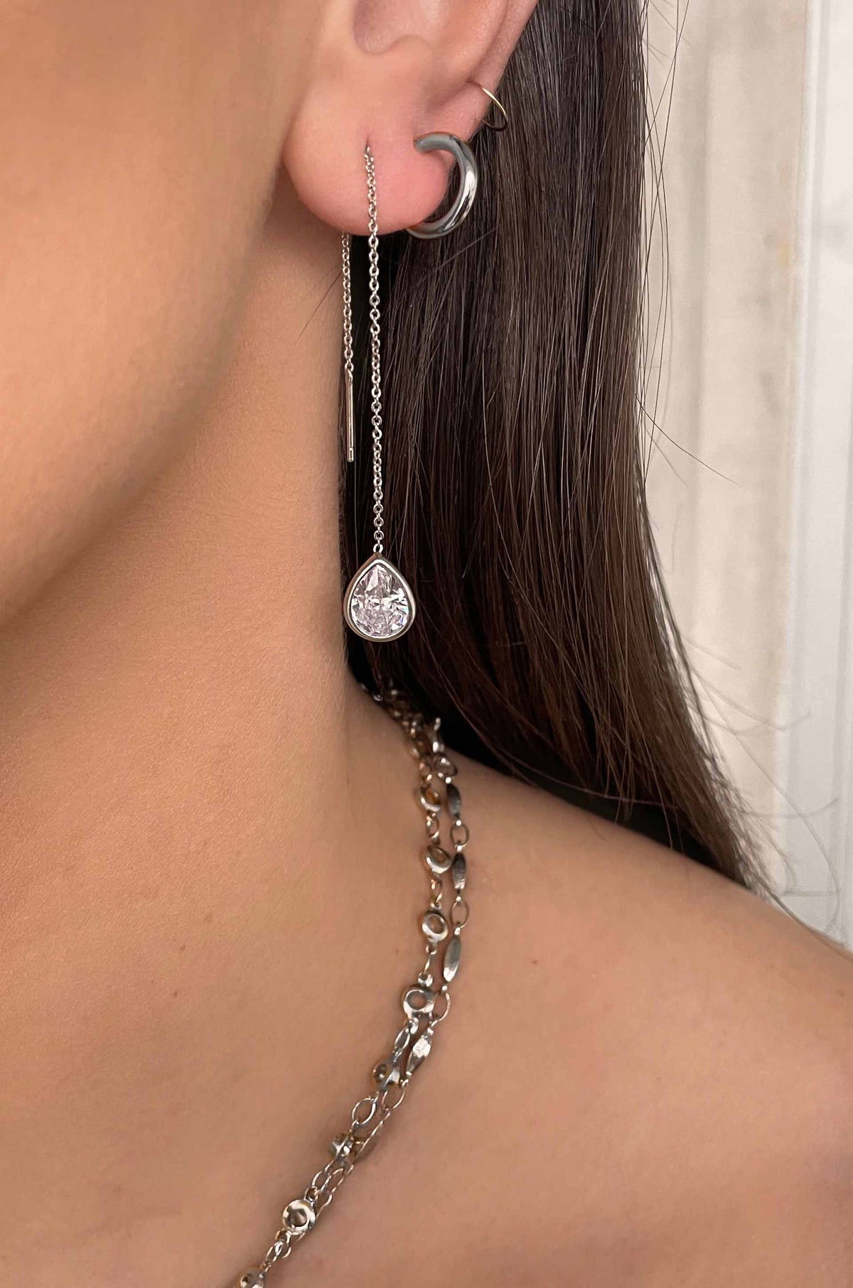 Barely There Chain and Crystal Dangle Earrings - Aqua Crystal with 18k Gold Plating | Ettika