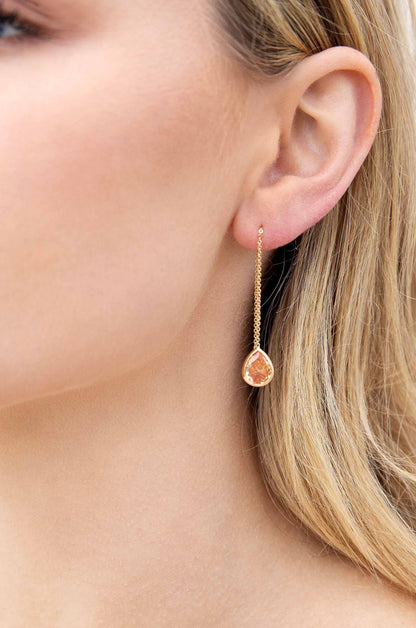 Barely There Chain and Crystal Dangle Earrings - Aqua Crystal with 18k Gold Plating | Ettika